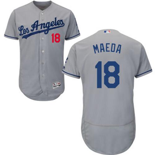 Dodgers #18 Kenta Maeda Grey Flexbase Authentic Collection Stitched MLB Jersey
